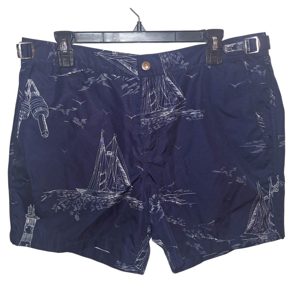 Land's End Men's Size 36 Nylon Lined Nautical Swim Trunks Board Shorts Vacation